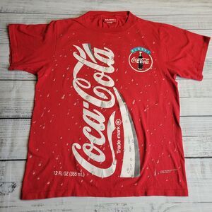 VTG Coca Cola Coke Red T Shirt Made in USA Size L All Over Print 1994 Front Back